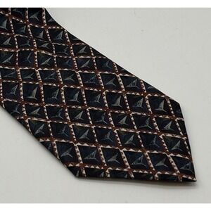 PIERRE BALMAIN Couture Tie Mens OS Navy Blue Brown Geometric Silk Made in Italy